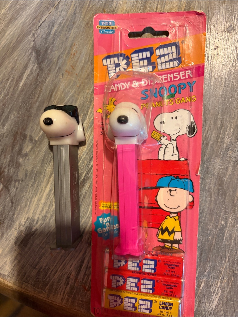 PEZ Snoopy Kids Candy Dispenser - Pink and Gray